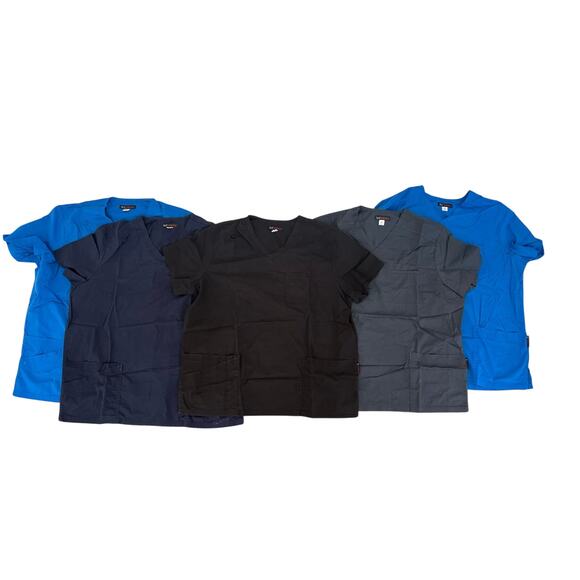 Lot of 5 Koi Stretch Scrub Shirts Size XL Blue/Black/Gray - Picture 1 of 16